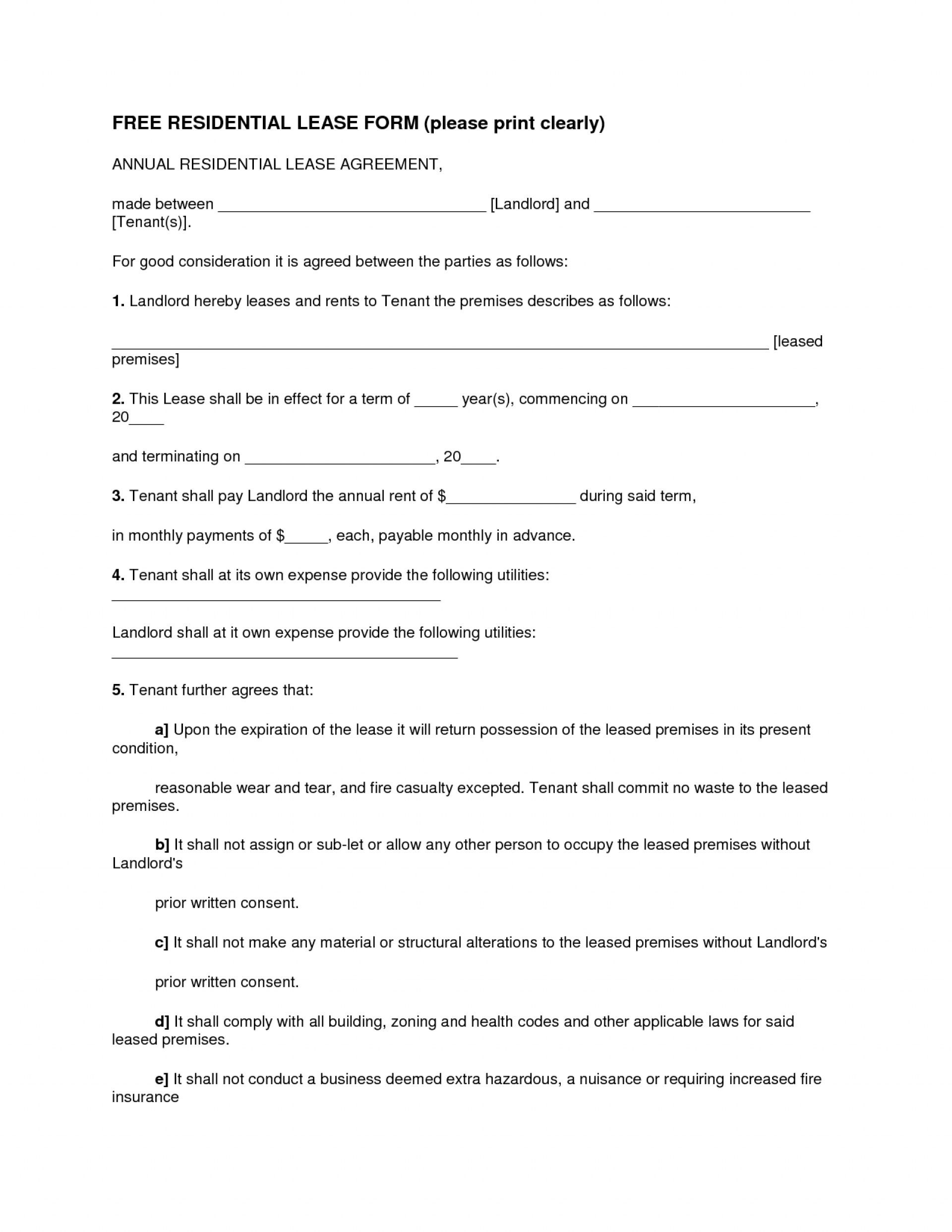 001 Template Ideas Standard Residential Lease Agreement Form - Free Printable Lease Agreement Forms