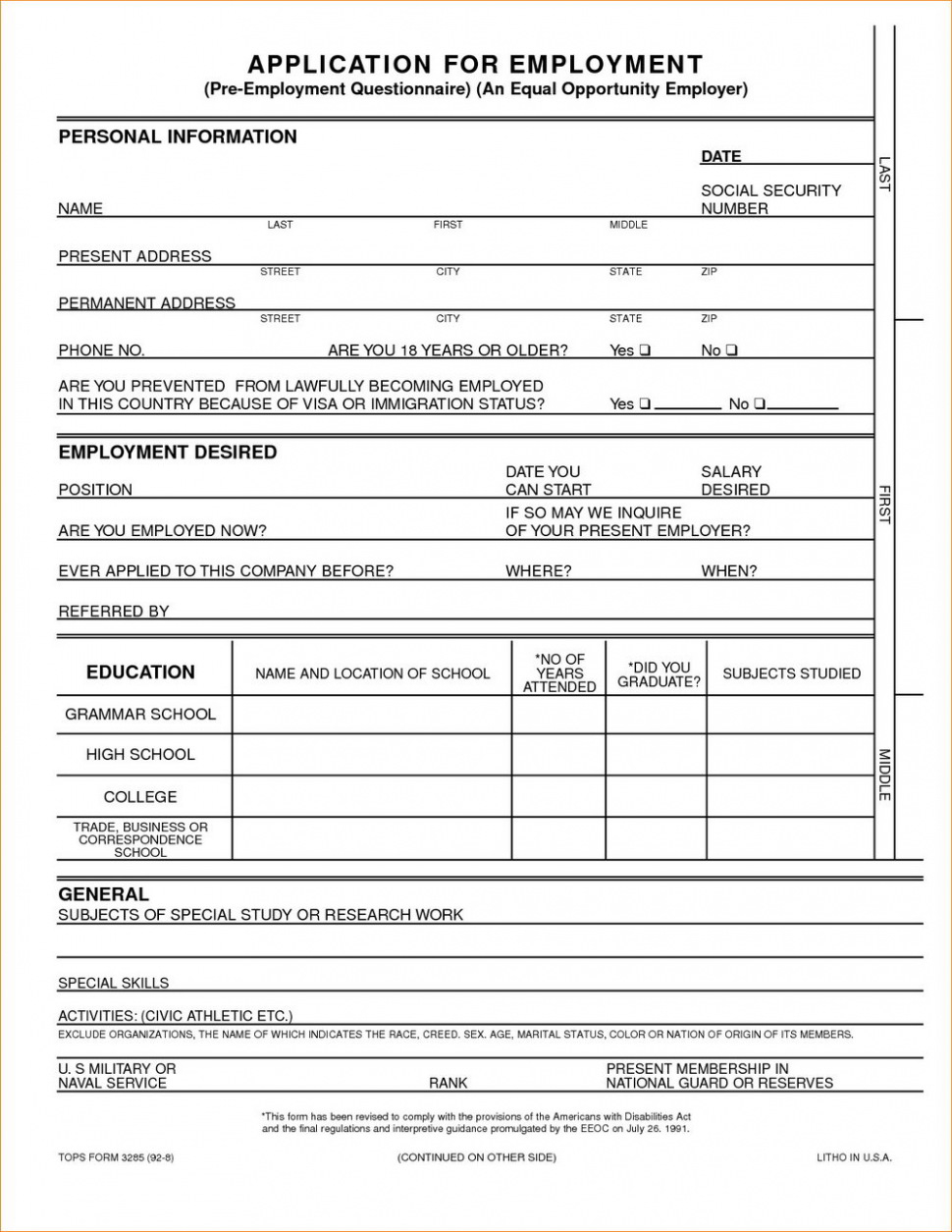 007 Download Free Printable Generic Job Application Template - Free Printable General Application For Employment