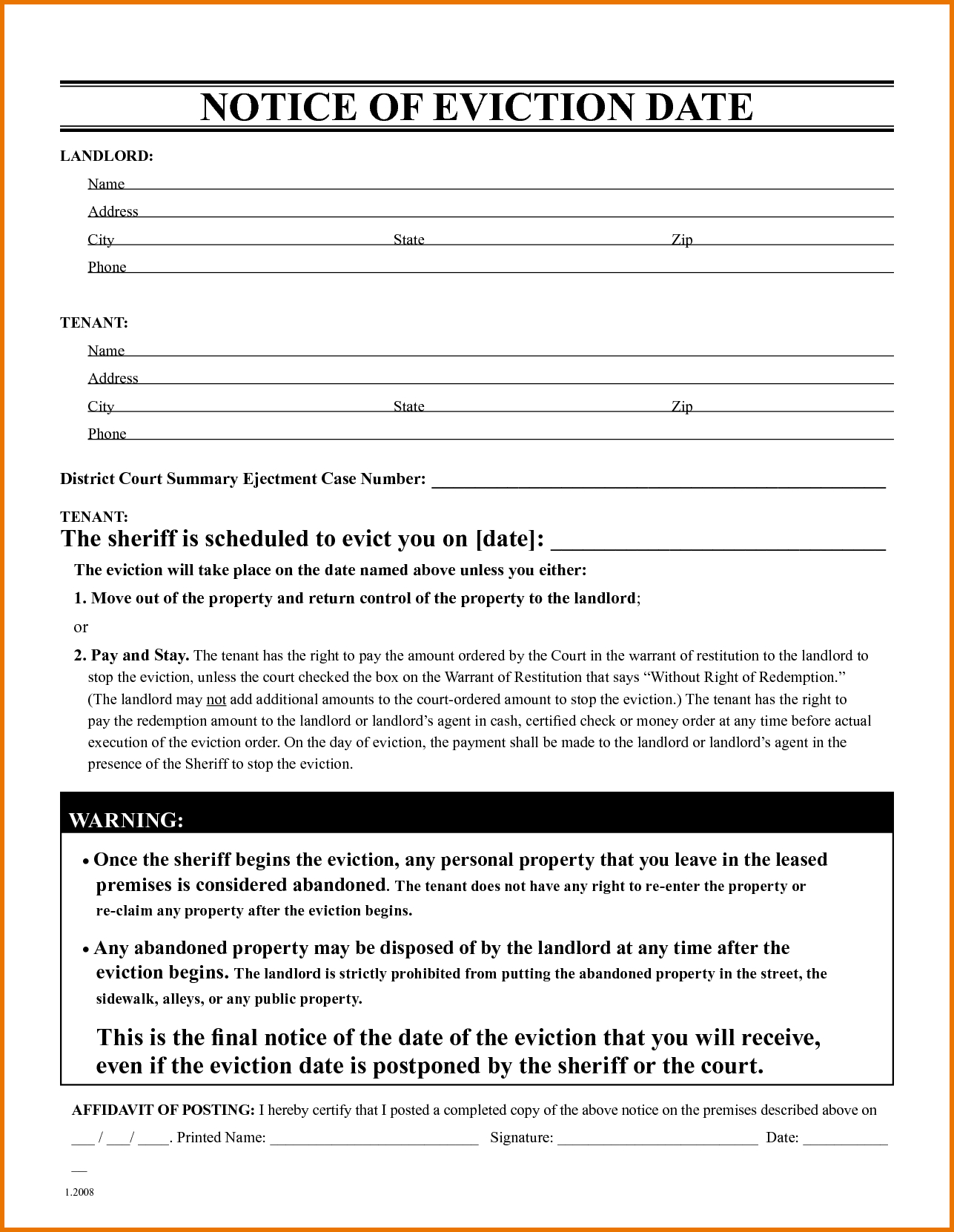 009 Free Eviction Notice Templates Template ~ Ulyssesroom - Free Printable Eviction Notice Ohio