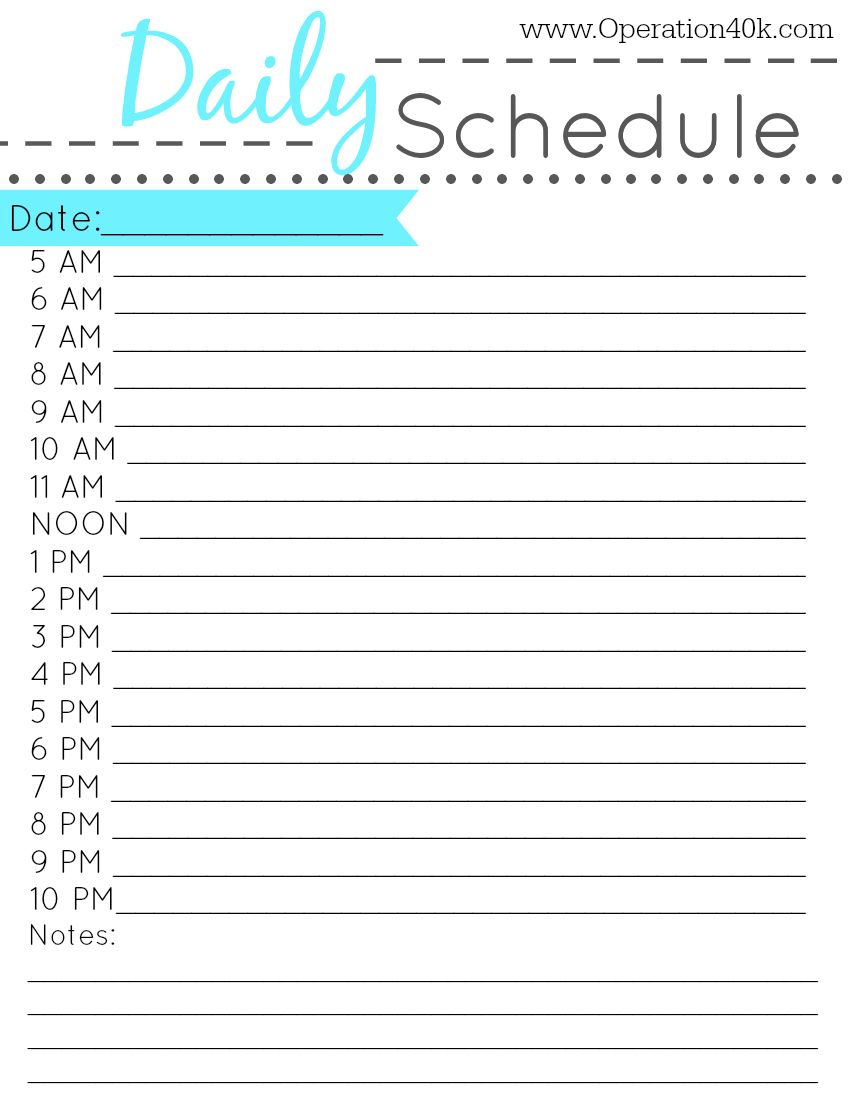 009 Free Printable Daily Schedule Template ~ Ulyssesroom - Free Printable Daily Schedule