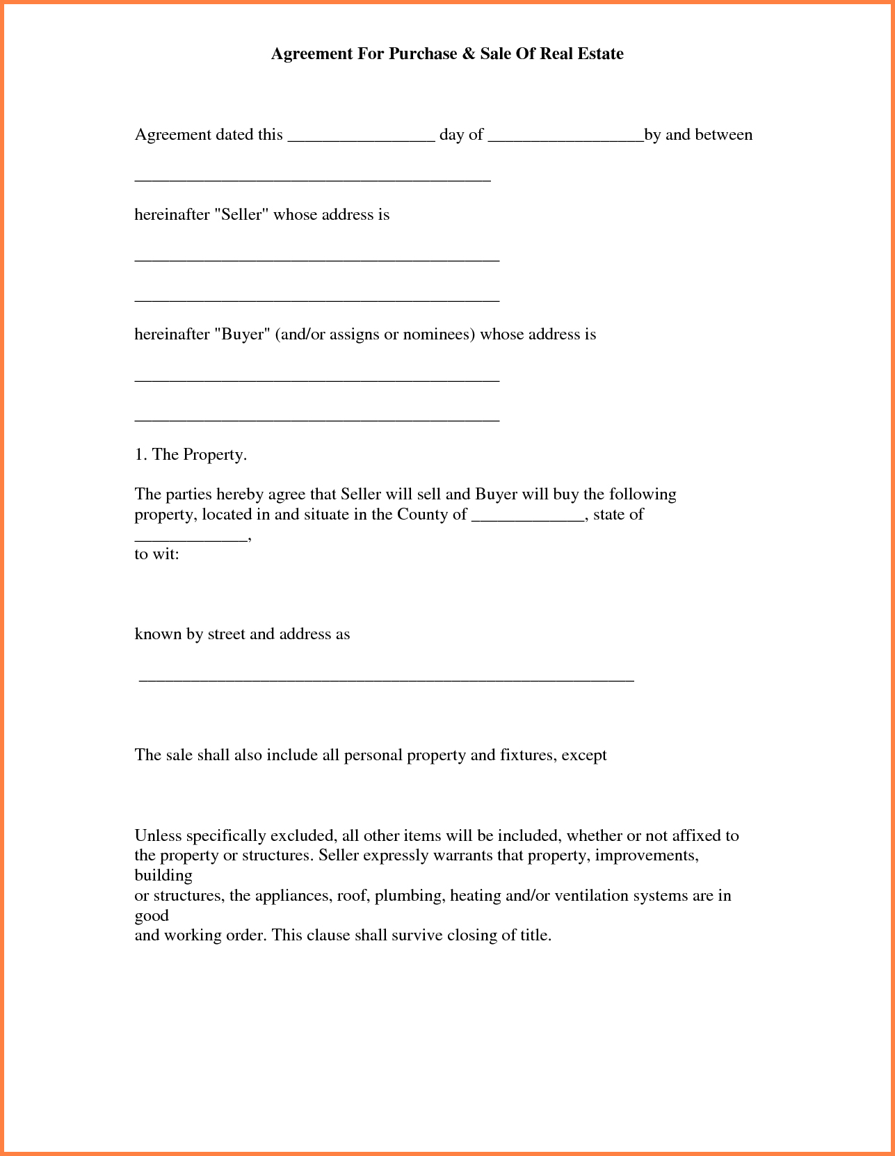 013 Simple Land Purchase Agreement Form Free Printable Real Estate - Free Printable Real Estate Contracts