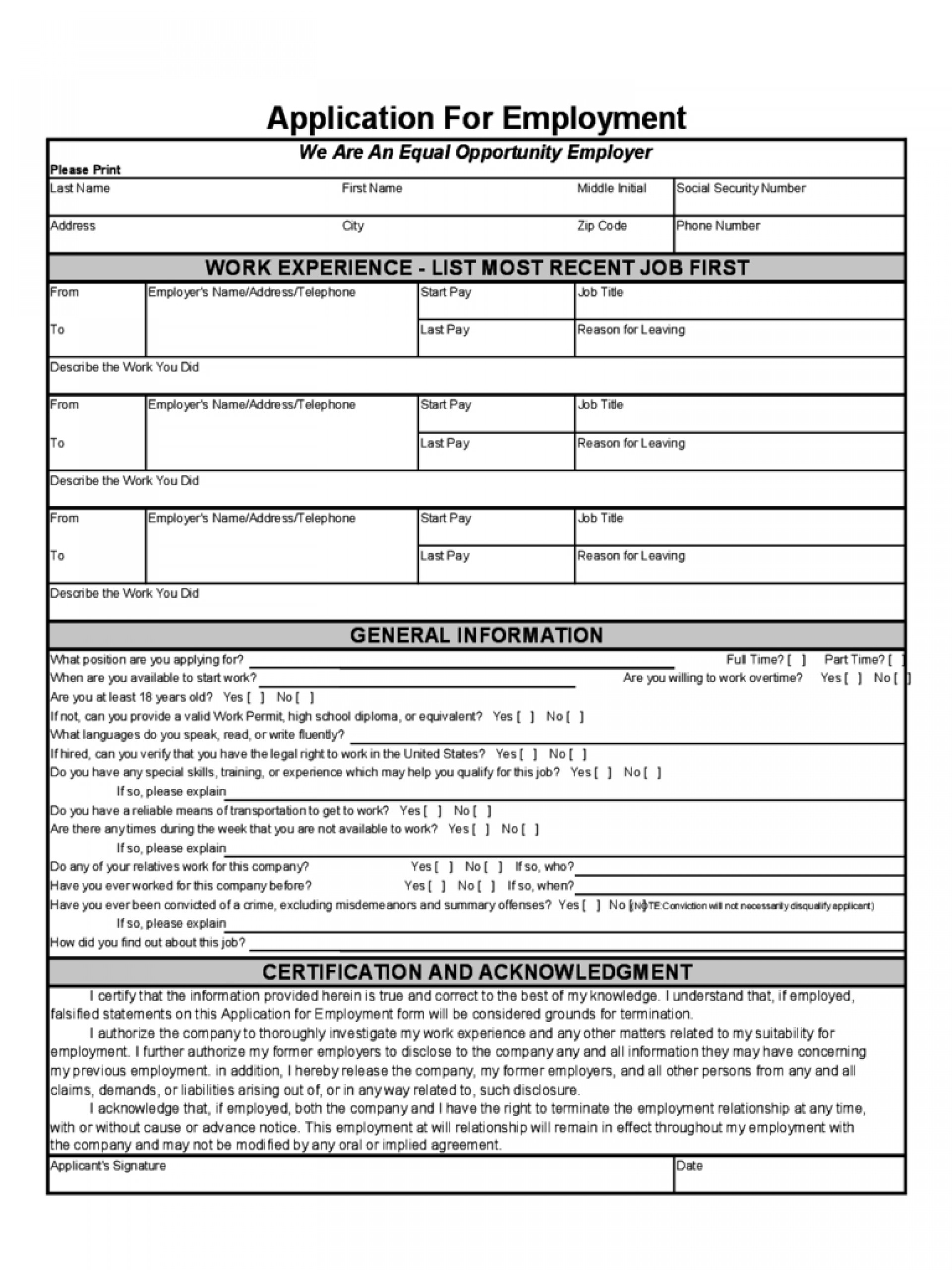 023 Free Printable Employment Application Form Pdf Writings And - Free Printable Job Application Form Pdf