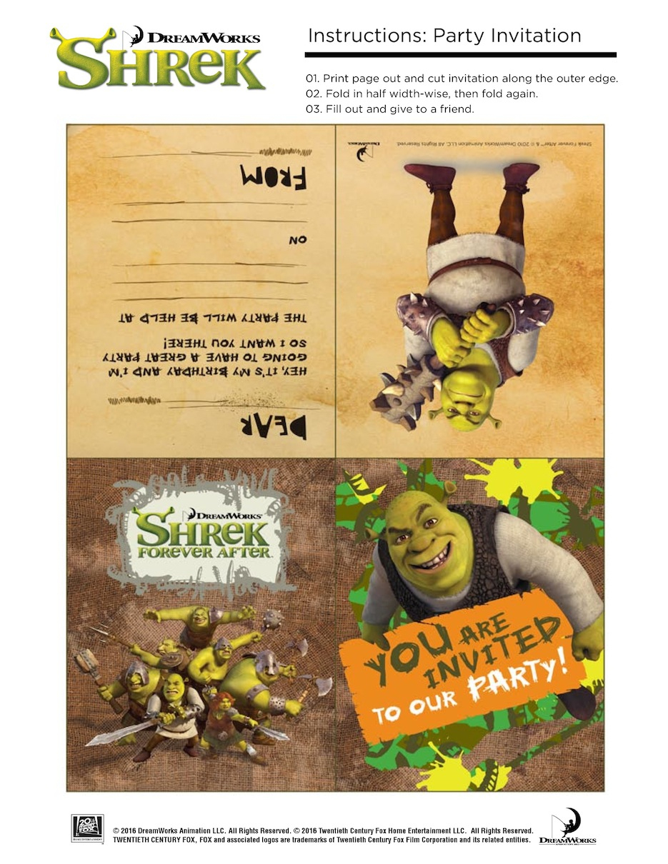 10 Free Shrek Party Printable: Invitation, Games, Party Hat, Etc. - Free Printable Shrek Birthday Invitations
