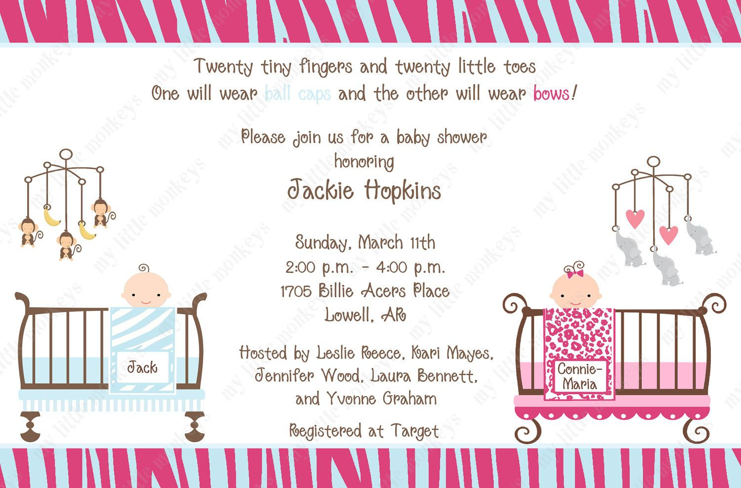10 Jungle Twins Baby Shower Invitations With Envelopes. Free Return - Free Printable Twin Baby Shower Invitations
