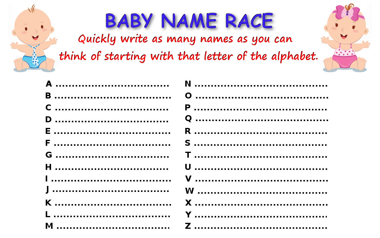 10 Printable Baby Shower Games Your Guests Will Surely Enjoy - Baby Name Race Free Printable