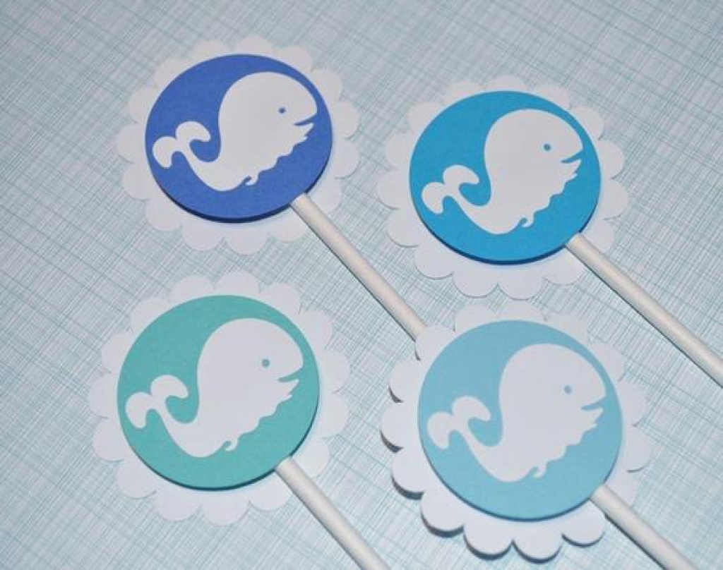 12 Whale Cupcake Toppers - Boys Baby Shower Or Birthday Partyso For - Free Printable Whale Cupcake Toppers