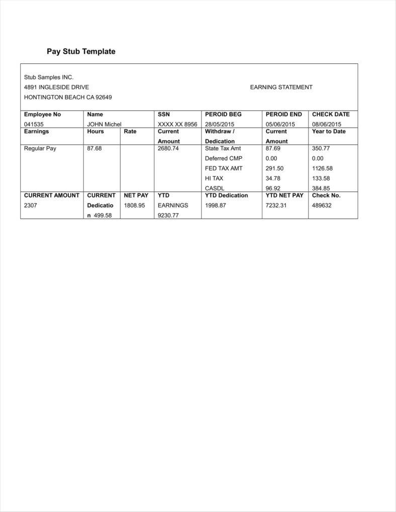 20+ Free Pay Stub Templates - Free Pdf, Doc, Xls Format Download - Free Printable Blank Check Stubs