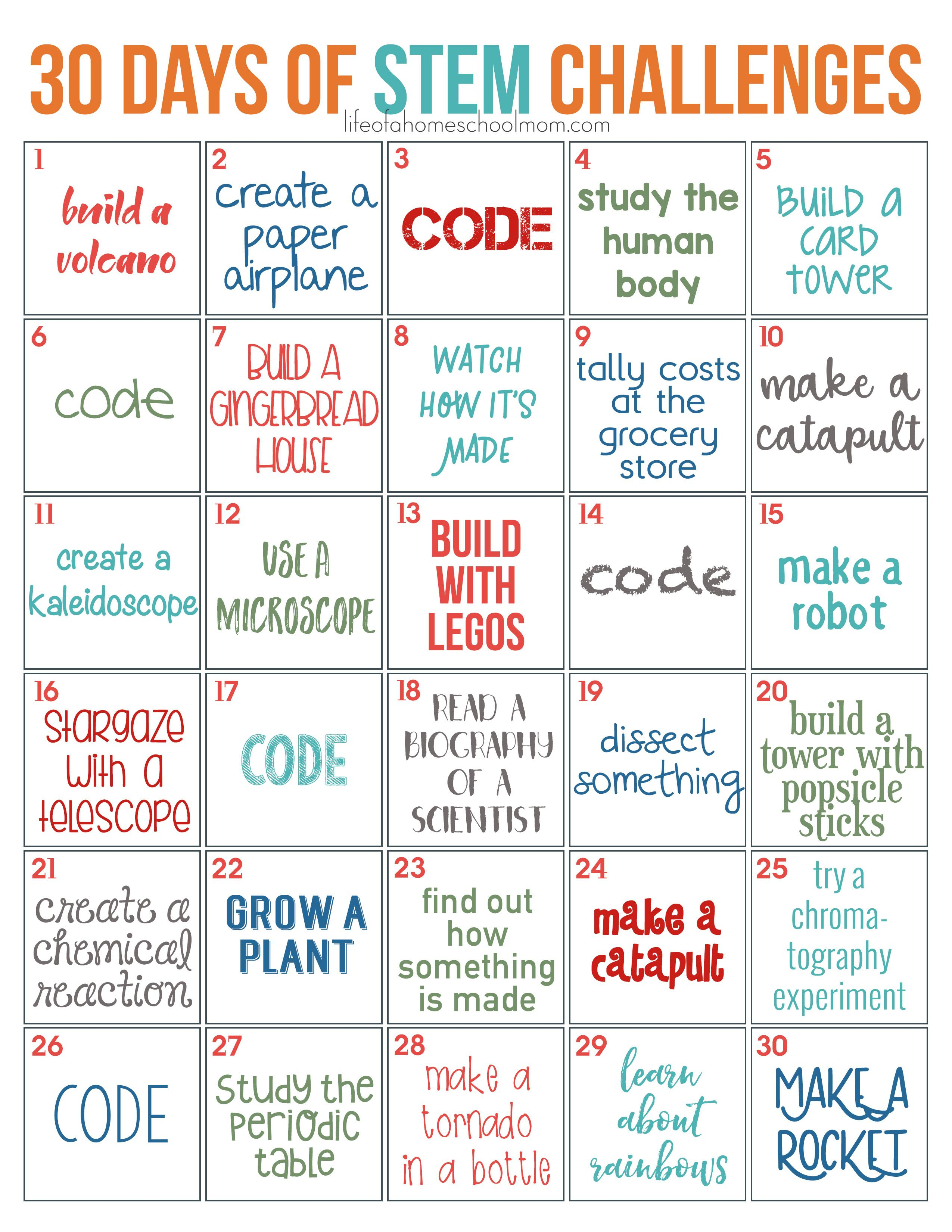 30 Days Of Stem Challenges - Free Printable | Stem Ideas | Stem - Free Printable Stem Activities