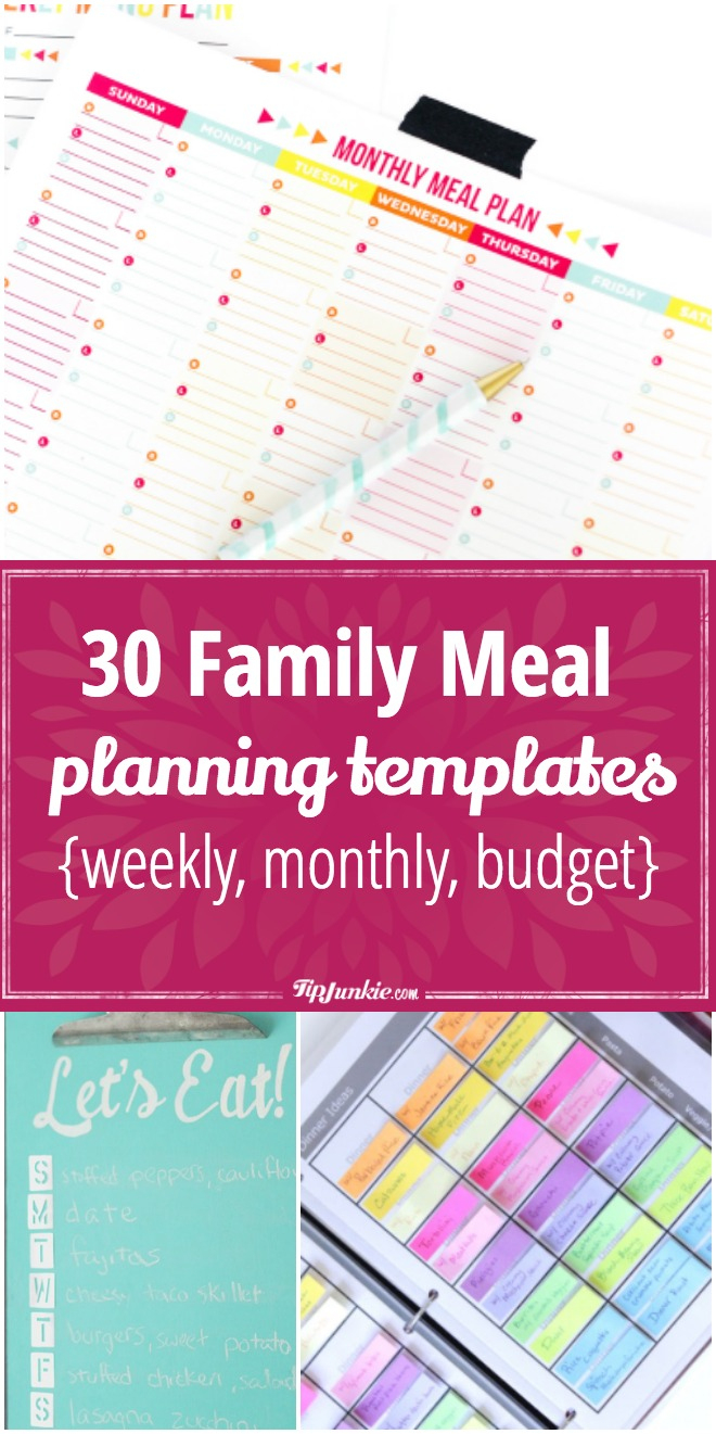 30 Family Meal Planning Templates {Weekly, Monthly, Budget} – Tip Junkie - Free Printable Monthly Meal Planner