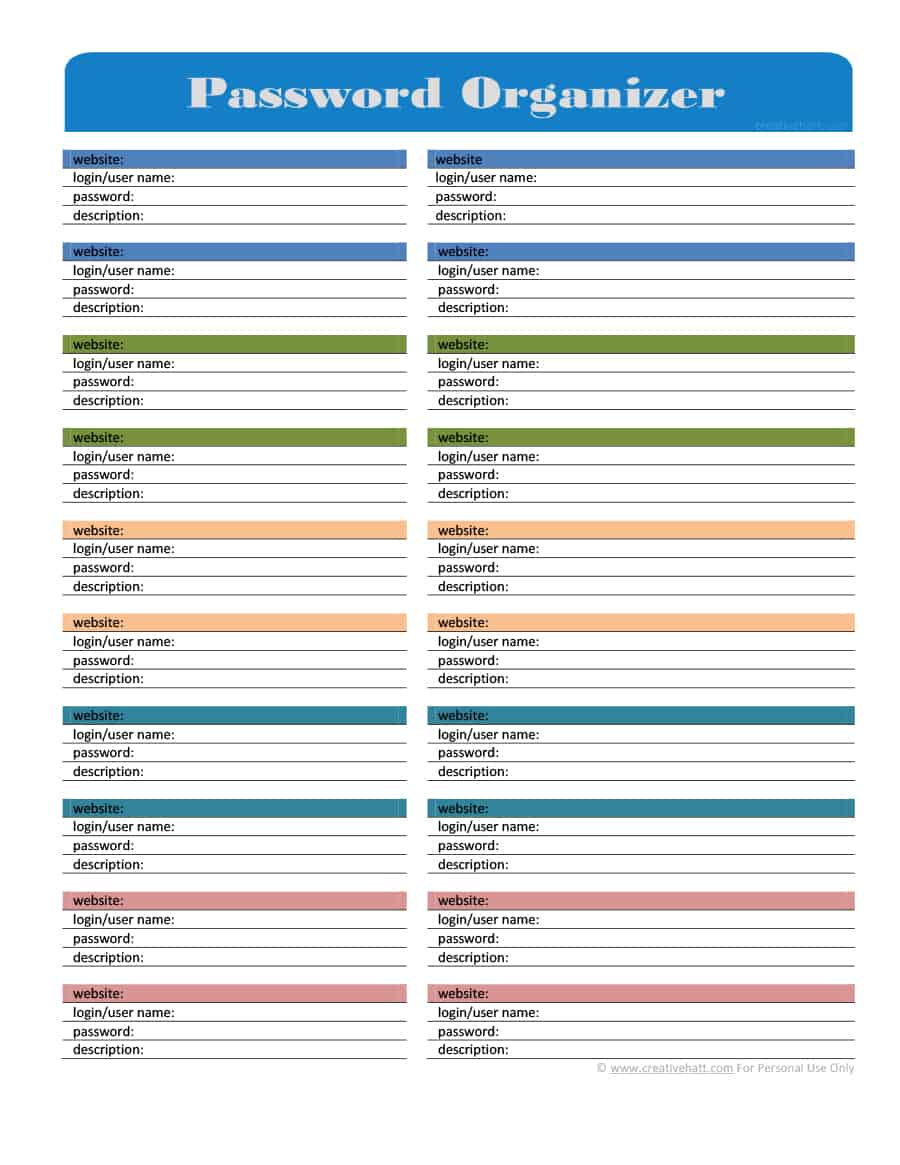 39 Best Password List Templates (Word, Excel &amp;amp; Pdf) ᐅ Template Lab - Free Printable Password Organizer