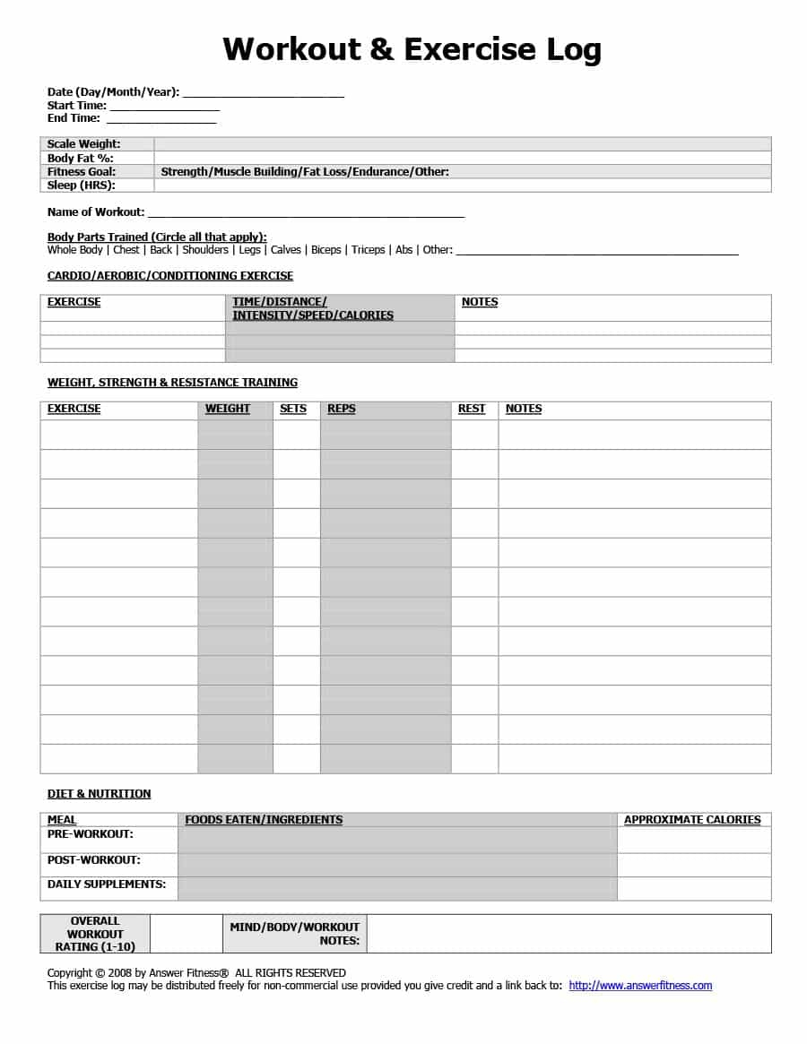 40+ Effective Workout Log &amp;amp; Calendar Templates - Template Lab - Free Printable Fitness Log