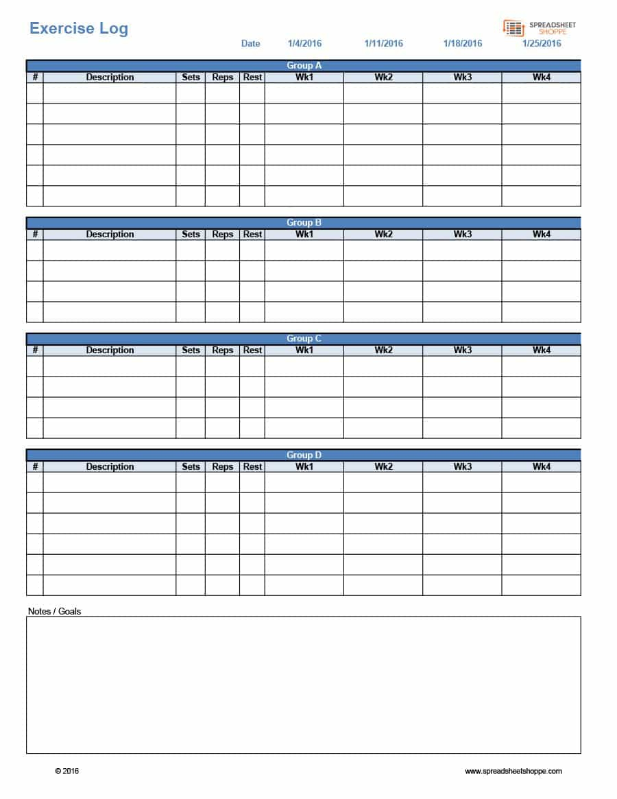 40+ Effective Workout Log &amp;amp; Calendar Templates - Template Lab - Free Printable Workout Log Template