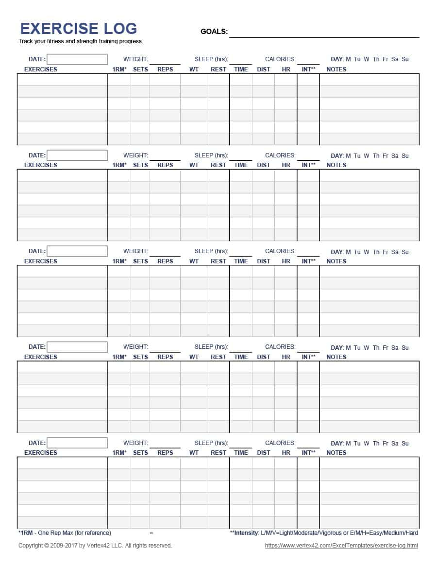 40+ Effective Workout Log &amp;amp; Calendar Templates - Template Lab - Free Printable Workout Log Template