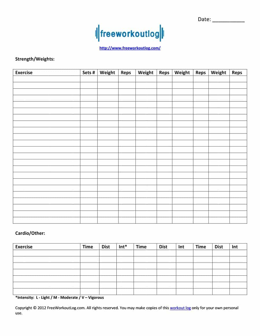 40+ Effective Workout Log &amp;amp; Calendar Templates - Template Lab - Free Printable Workout Log Template