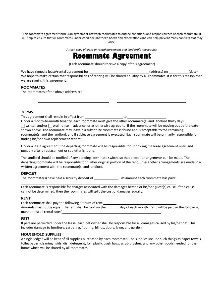 40+ Free Roommate Agreement Templates &amp;amp; Forms (Word, Pdf) - Free Printable Roommate Rental Agreement