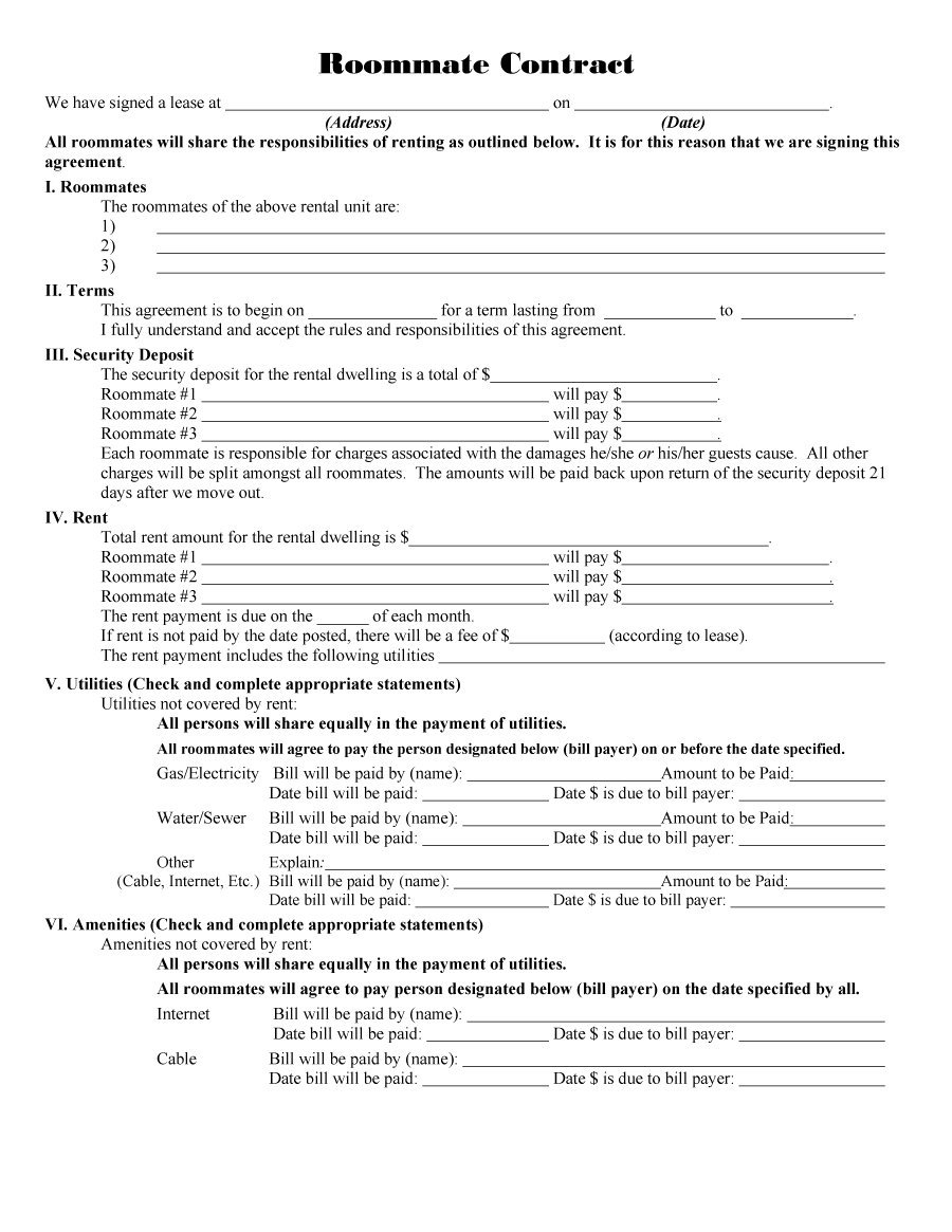 40+ Free Roommate Agreement Templates &amp;amp; Forms (Word, Pdf) - Free Printable Roommate Rental Agreement