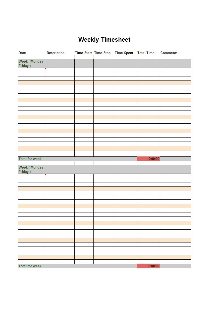 40 Free Timesheet / Time Card Templates - Template Lab - Free Printable Time Sheets Forms