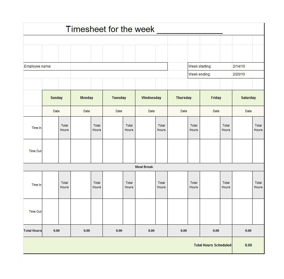 40 Free Timesheet / Time Card Templates - Template Lab - Free Printable Time Sheets