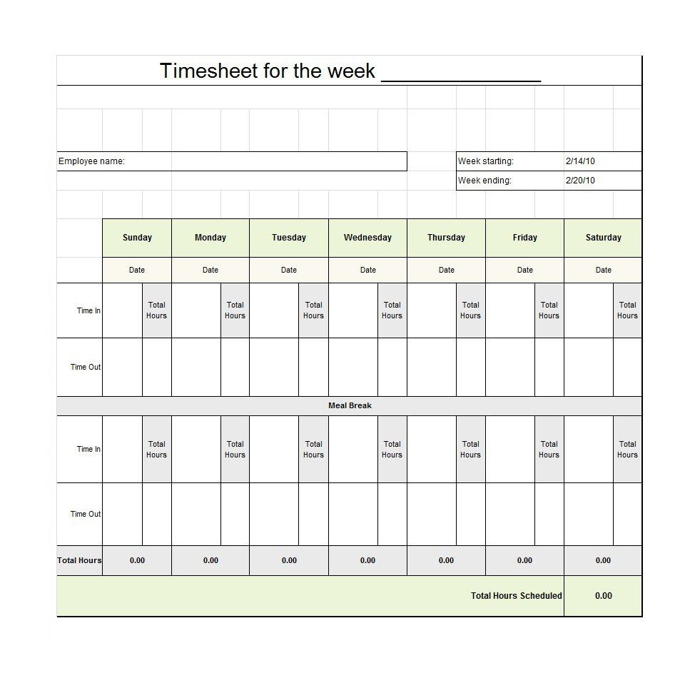 40 Free Timesheet / Time Card Templates - Template Lab - Free Printable Weekly Time Sheets