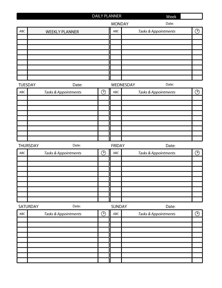 40+ Printable Daily Planner Templates (Free) - Template Lab - Appointment Book Template Free Printable