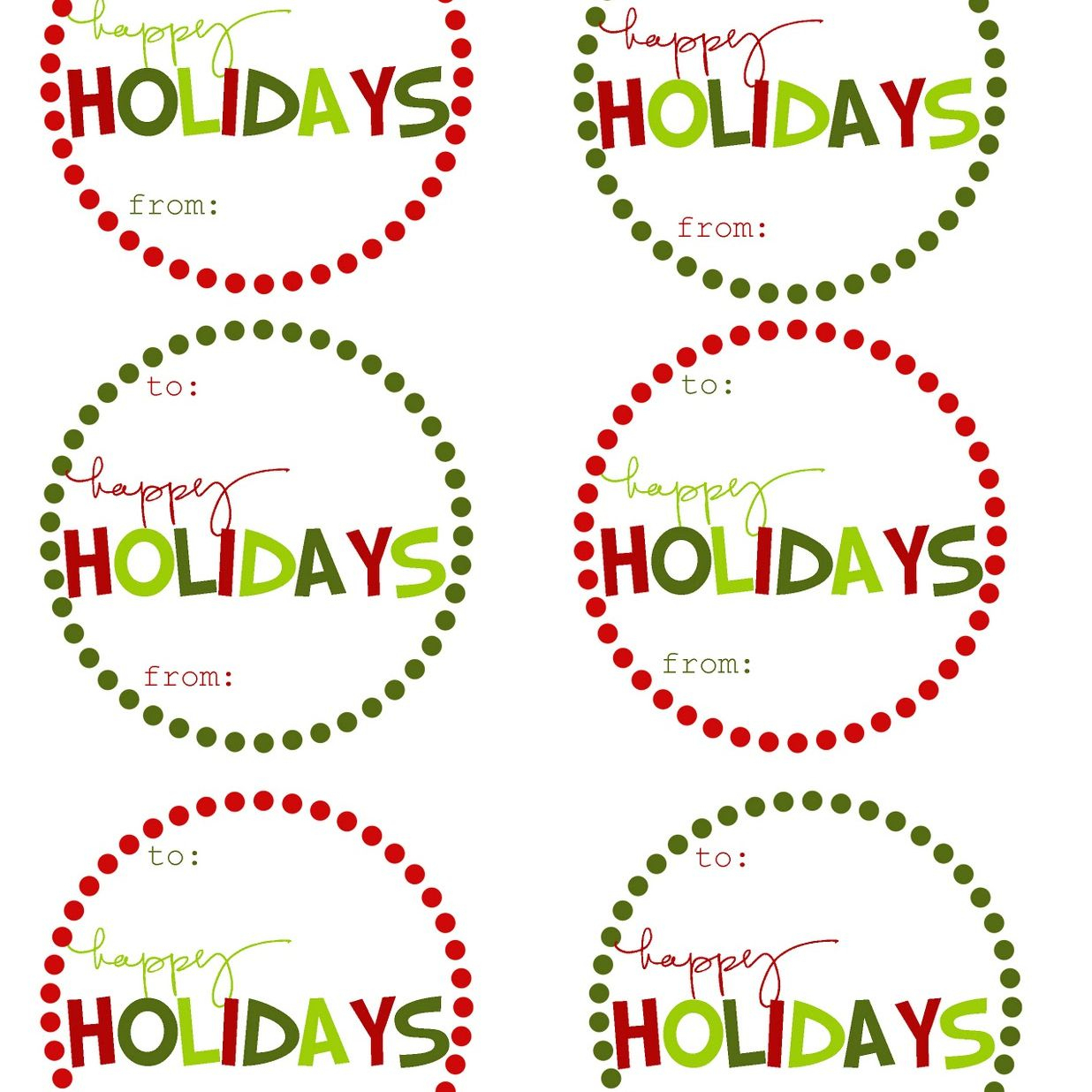 40 Sets Of Free Printable Christmas Gift Tags - Free Printable Happy Holidays Gift Tags