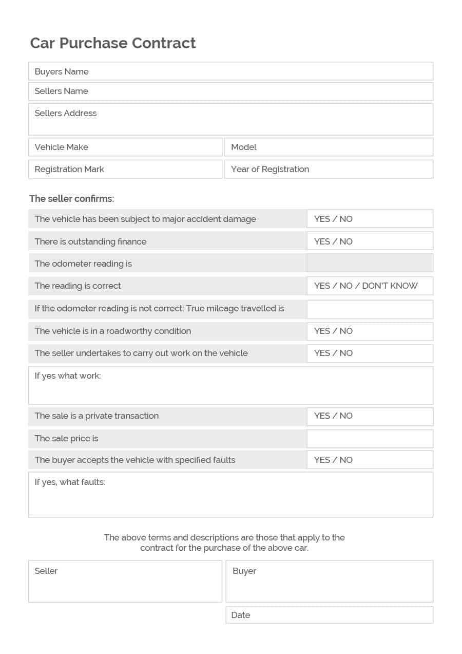 42 Printable Vehicle Purchase Agreement Templates - Template Lab - Free Printable Purchase Agreement Template