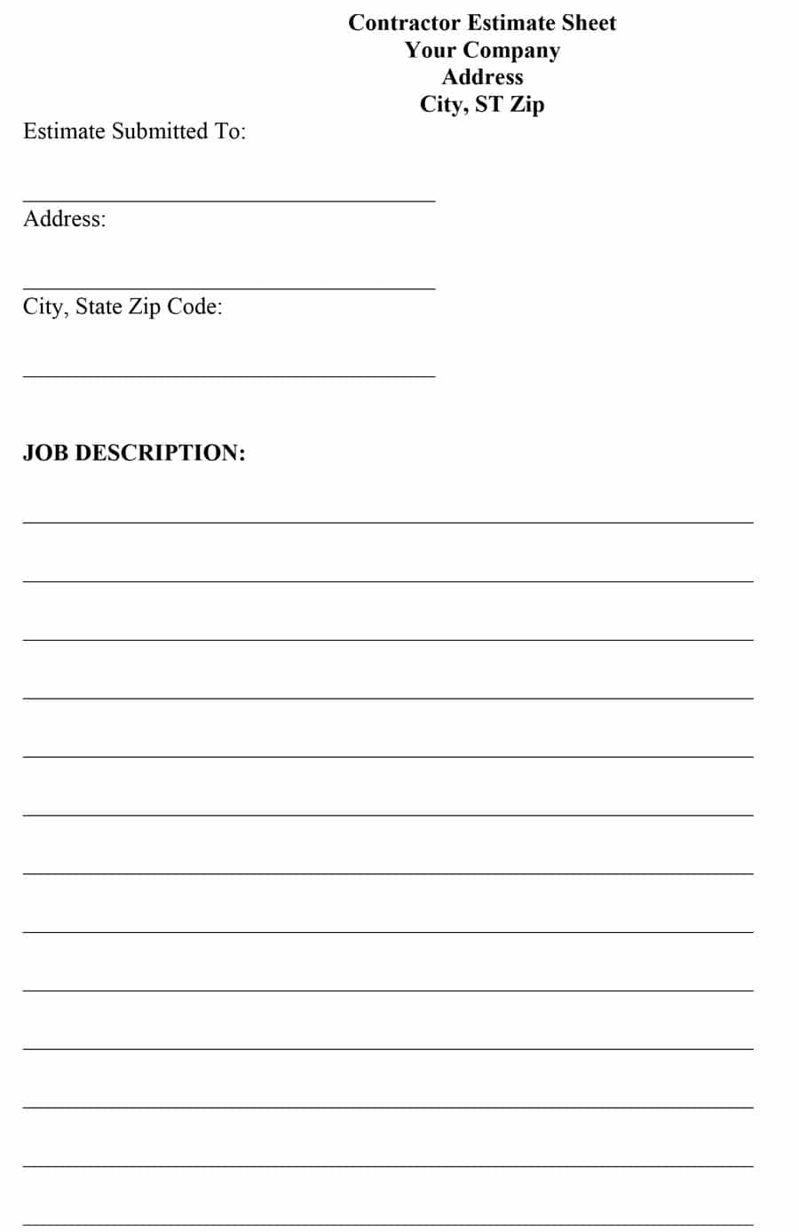 44 Free Estimate Template Forms [Construction, Repair, Cleaning] - Free Printable Contractor Bid Forms