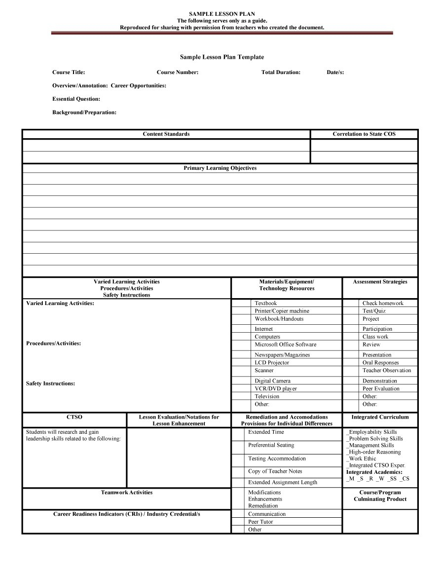 44 Free Lesson Plan Templates [Common Core, Preschool, Weekly] - Free Printable Lesson Plan Template