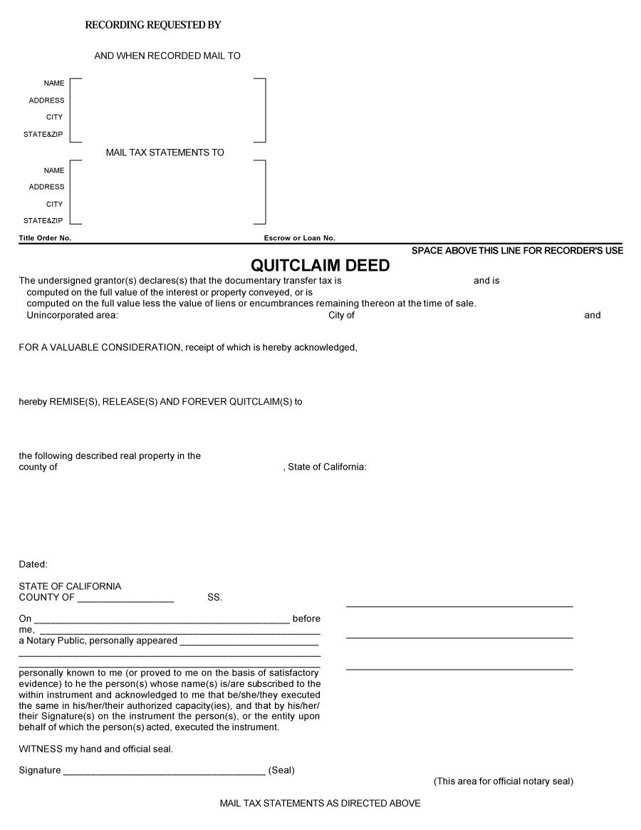 46 Free Quit Claim Deed Forms &amp;amp; Templates - Template Lab - Free Printable Quit Claim Deed Washington State Form