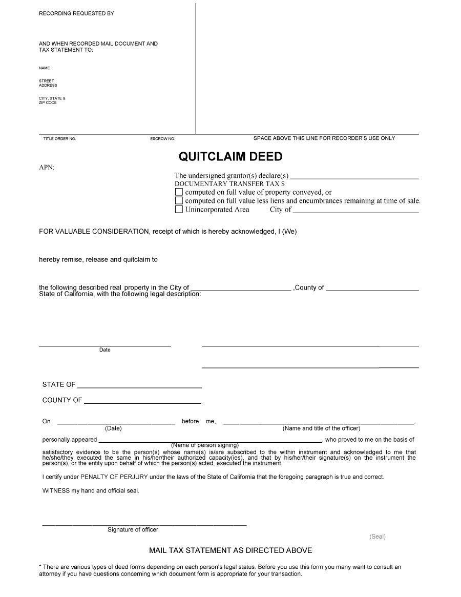 46 Free Quit Claim Deed Forms &amp;amp; Templates - Template Lab - Free Printable Quit Claim Deed Washington State Form