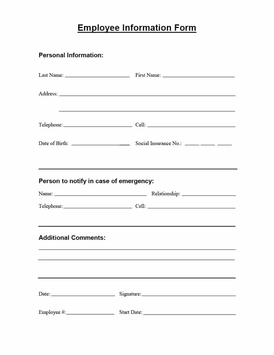 47 Printable Employee Information Forms (Personnel Information Sheets) - Free Printable Legal Documents Forms