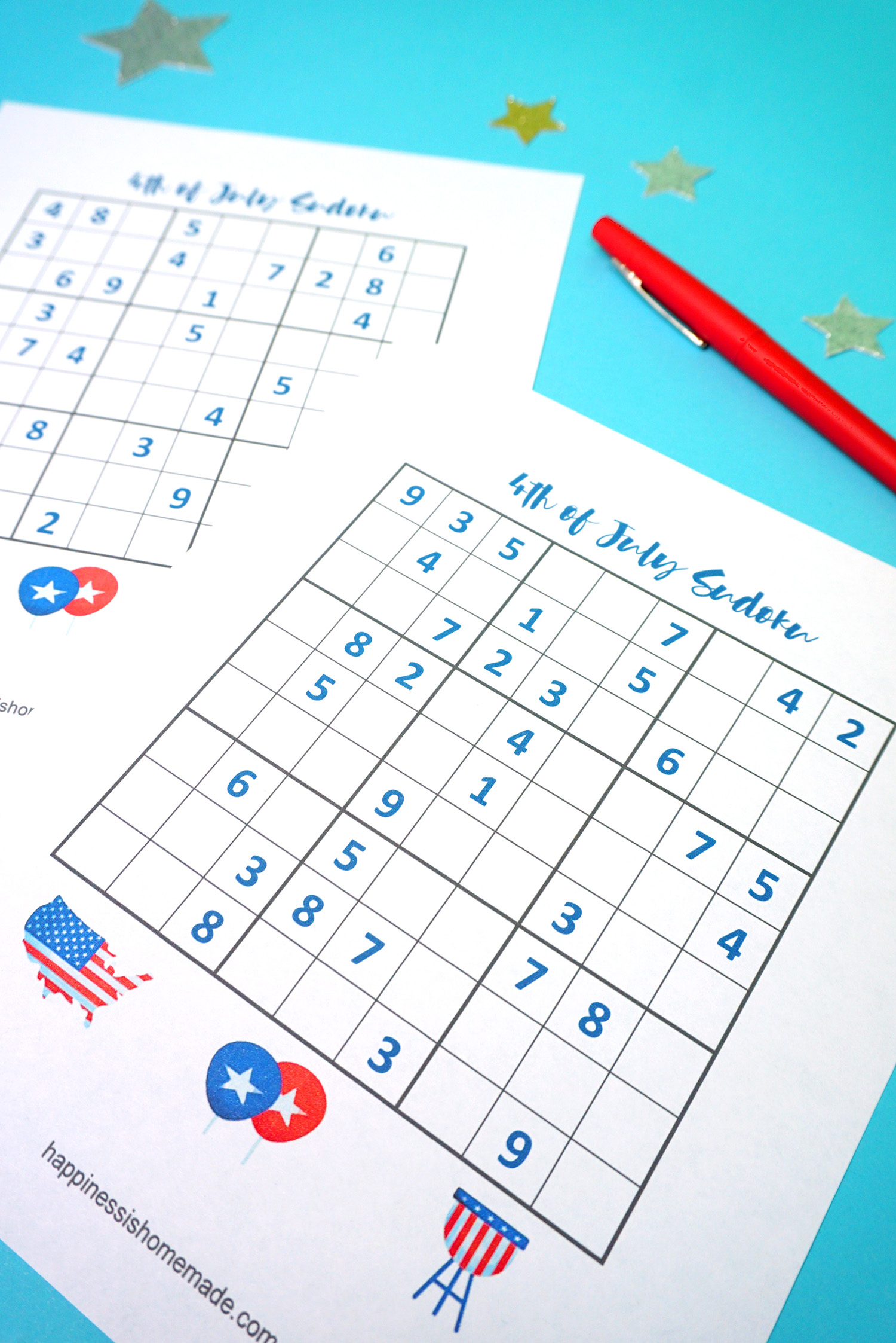 4Th Of July Printable Sudoku Puzzles + Logic Puzzle - Happiness Is - Free Printable Sudoku Puzzles