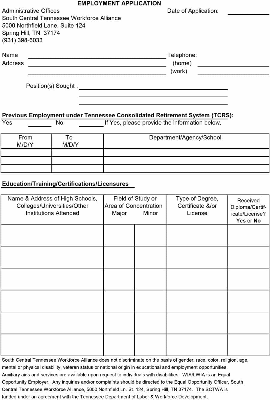 50 Free Employment / Job Application Form Templates [Printable - Application For Employment Form Free Printable