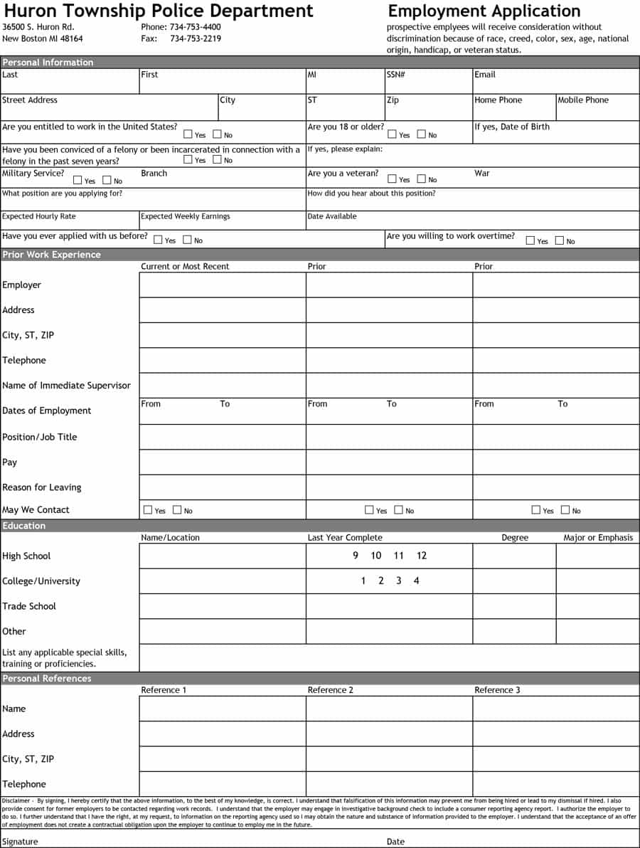 50 Free Employment / Job Application Form Templates [Printable] ᐅ - Free Printable Application For Employment Template