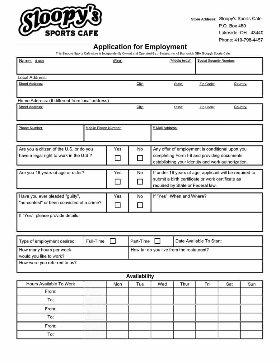 50 Free Employment / Job Application Form Templates [Printable - Free Printable Job Application Form