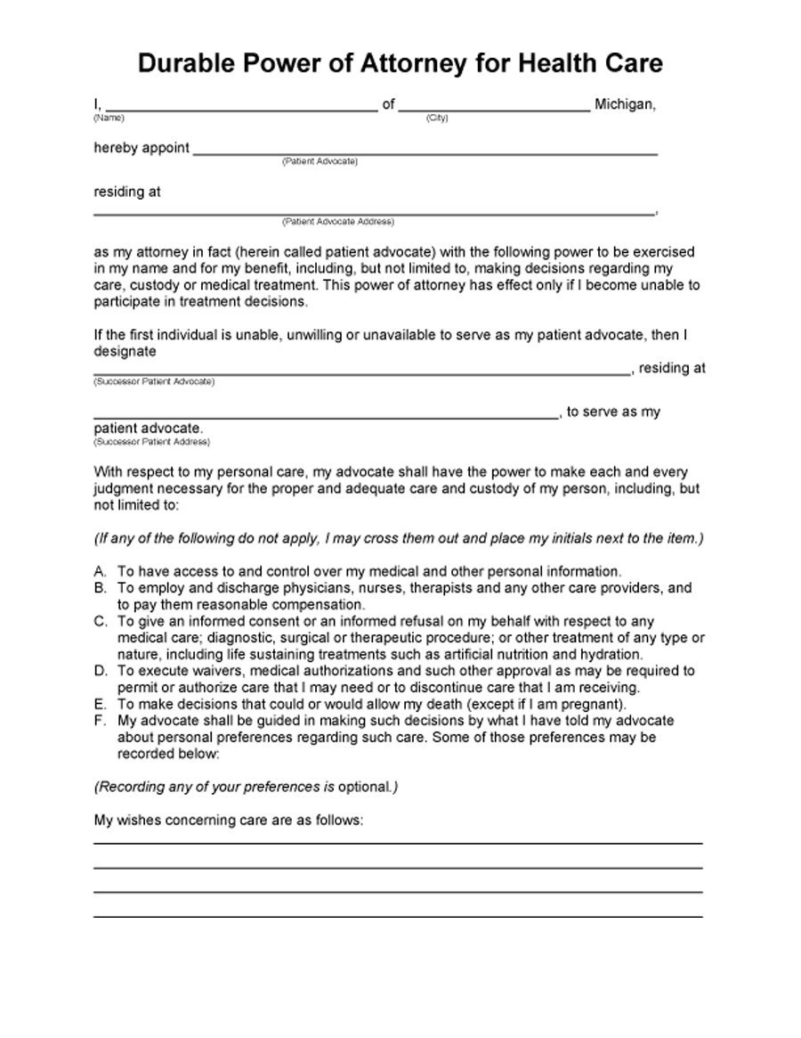 50 Free Power Of Attorney Forms &amp;amp; Templates (Durable, Medical,general) - Free Printable Medical Power Of Attorney