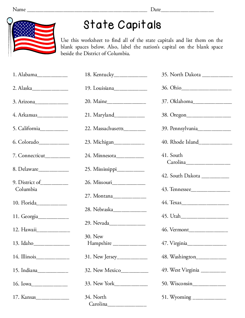 50+States+And+Capitals+Worksheet | School | Pinterest | States And - Free Printable States And Capitals Worksheets