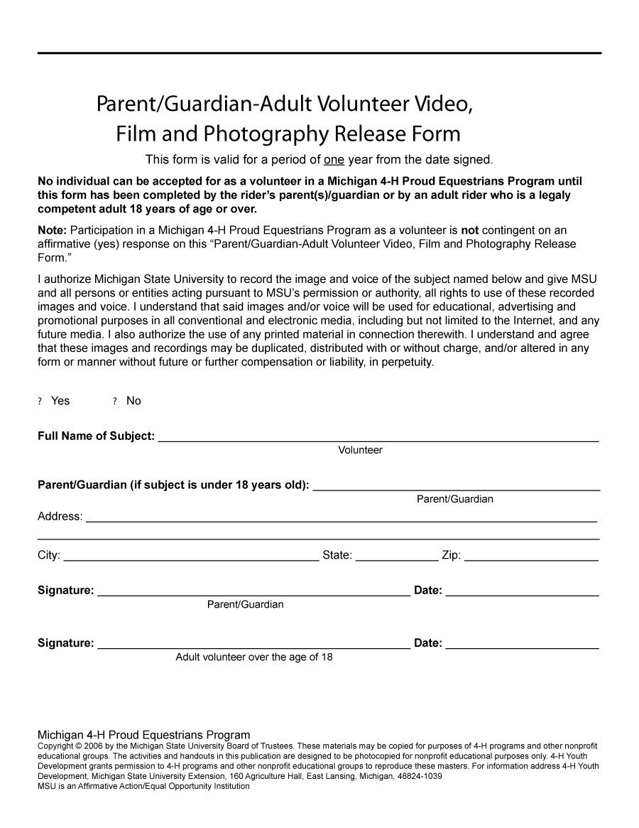 53 Free Photo Release Form Templates [Word, Pdf] - Template Lab - Free Printable Volunteer Forms