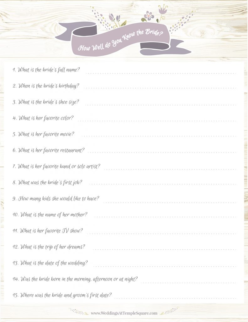 6 Bridal Shower Game Ideas (Free Printables!) | Temple Square - How Well Do You Know The Bride Game Free Printable