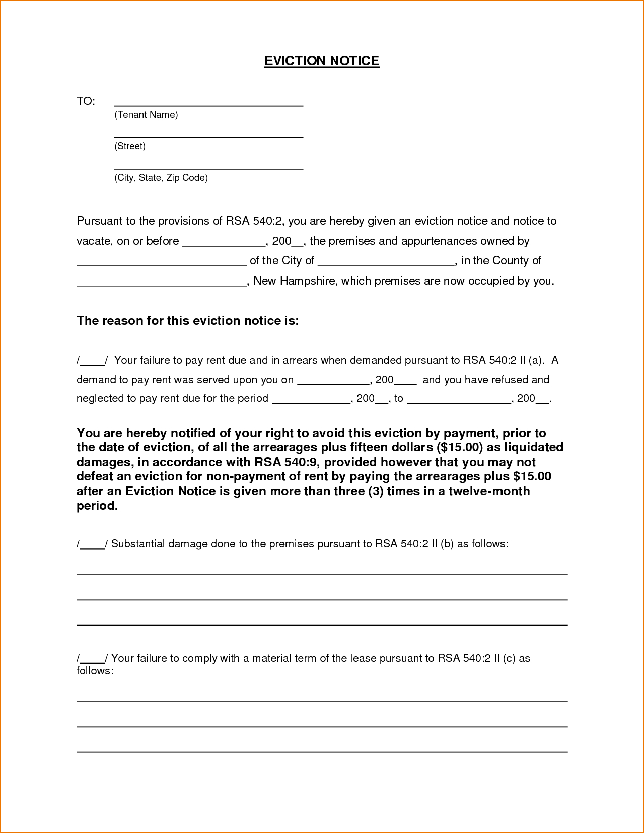 6 Free Eviction Notice Template | Teknoswitch - Free Printable Blank Eviction Notice