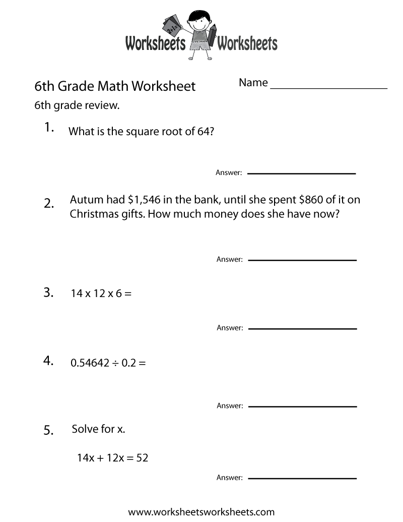 6 Grade Math Worksheets | Sixth Grade Math Practice Worksheet - Free - Free Printable 7Th Grade Vocabulary Worksheets