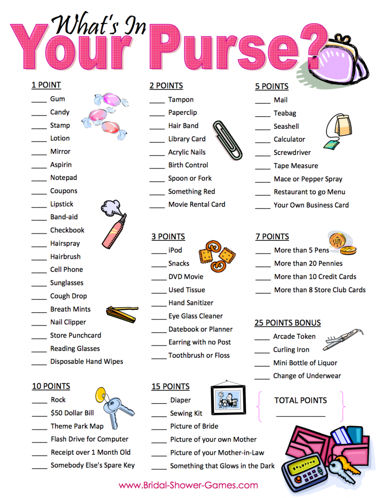 6 Must Have Baby Shower Games - Free Printable Baby Shower Games - Free Printable Baby Shower Game What&amp;amp;#039;s In Your Purse