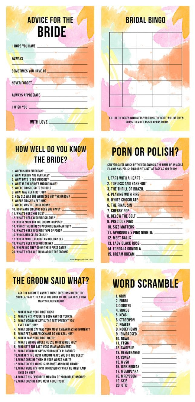 6 Printable Bachelorette Party + Bridal Shower Games | Brit + Co - Free Printable Bachelorette Party Games