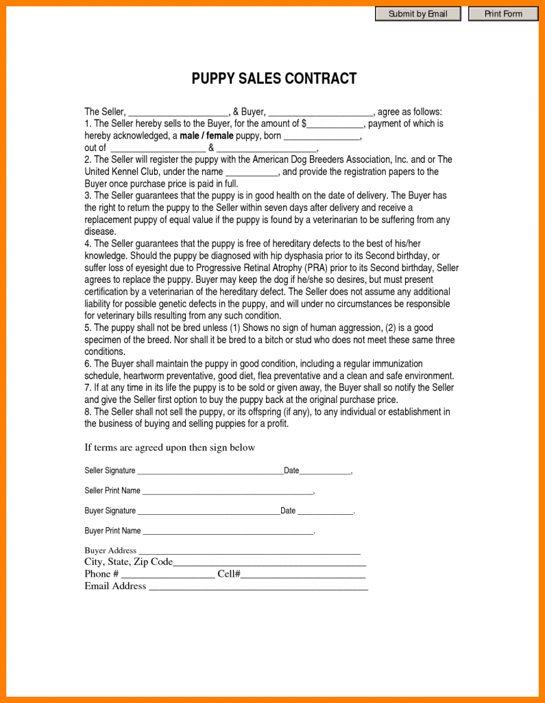 7+ Free Printable Puppy Contract | St Columbaretreat House For Free - Free Printable Puppy Sales Contract