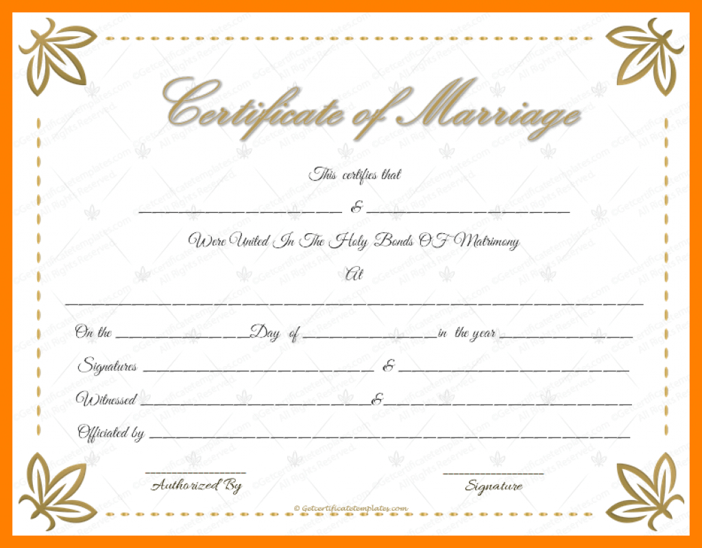 8+ Free Printable Blank Marriage Certificates | St Columbaretreat - Free Printable Wedding Certificates