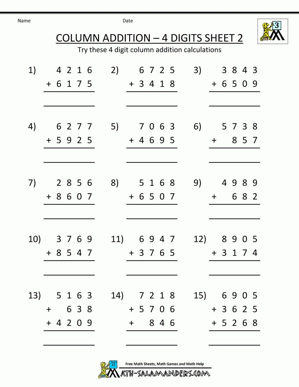 8 Grade Math Worksheets | Free Addition Worksheets Column Addition 4 - Year 6 Maths Worksheets Free Printable