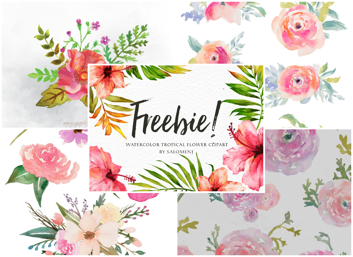 A Collection Of 240+ Free Watercolor Floral Elements - Free Printable Clipart Of Flowers