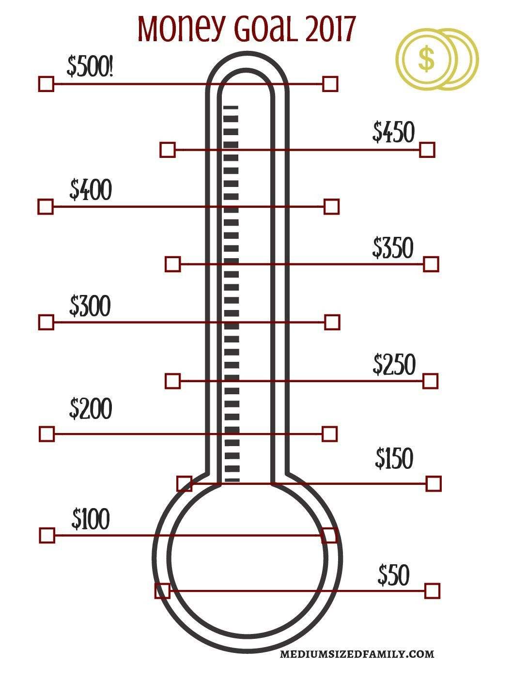 A Free Printable Thermometer Chart To Help Reach Your Money Goals - Free Printable Thermometer Goal Chart