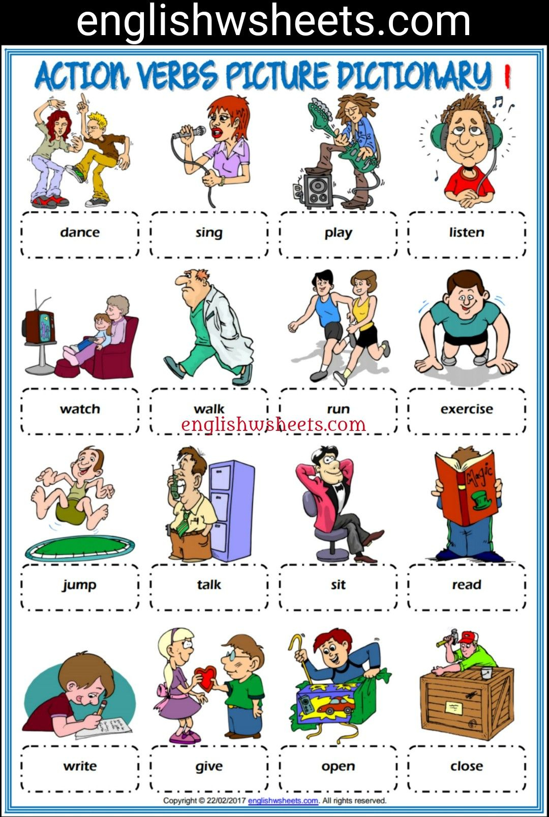 Action Verbs Esl Printable Picture Dictionaries For Kids #action - Free Printable Picture Dictionary For Kids