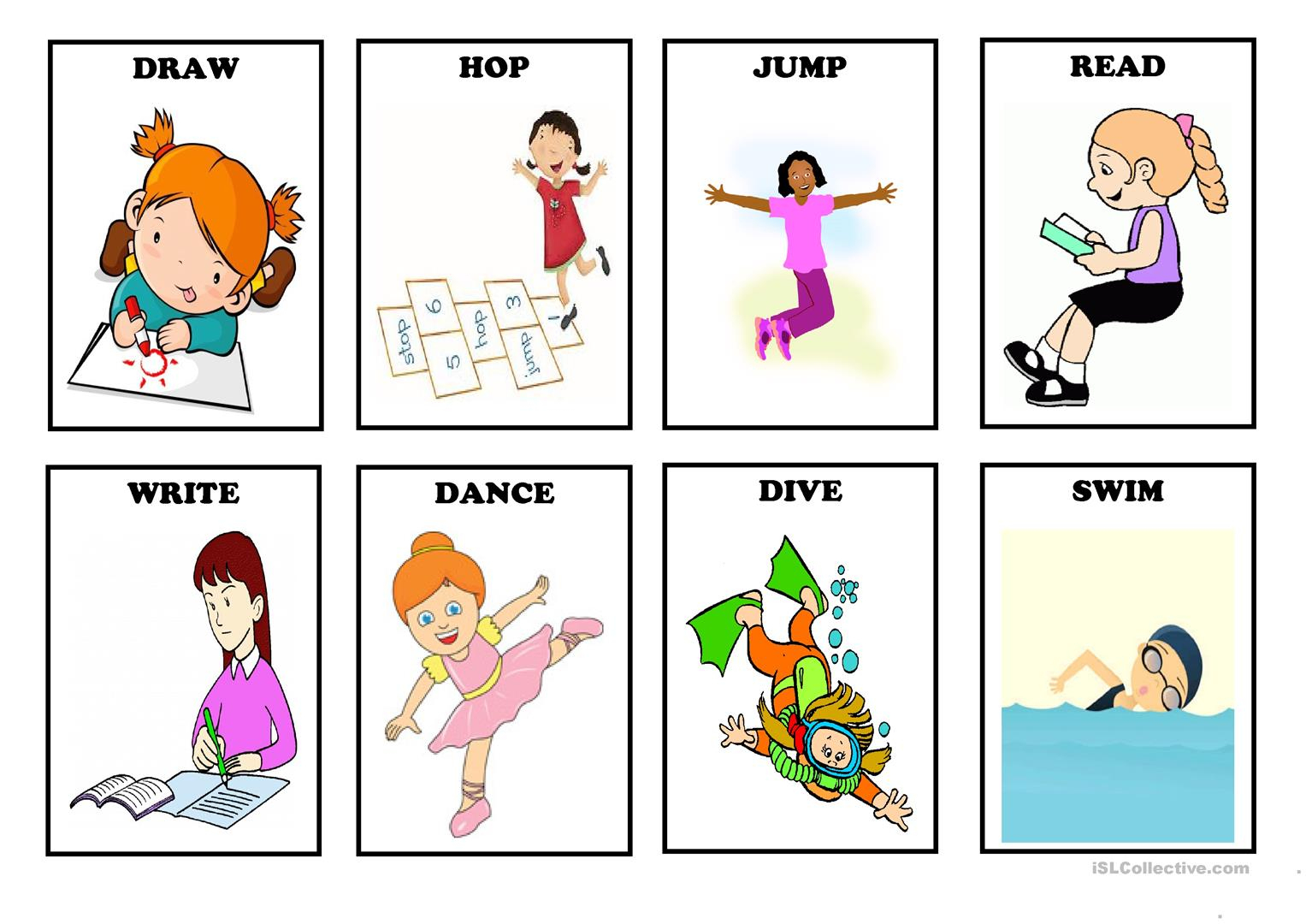 Action Verbs - Flash Cards (Set 1) Worksheet - Free Esl Printable - Free Printable Spanish Verb Flashcards